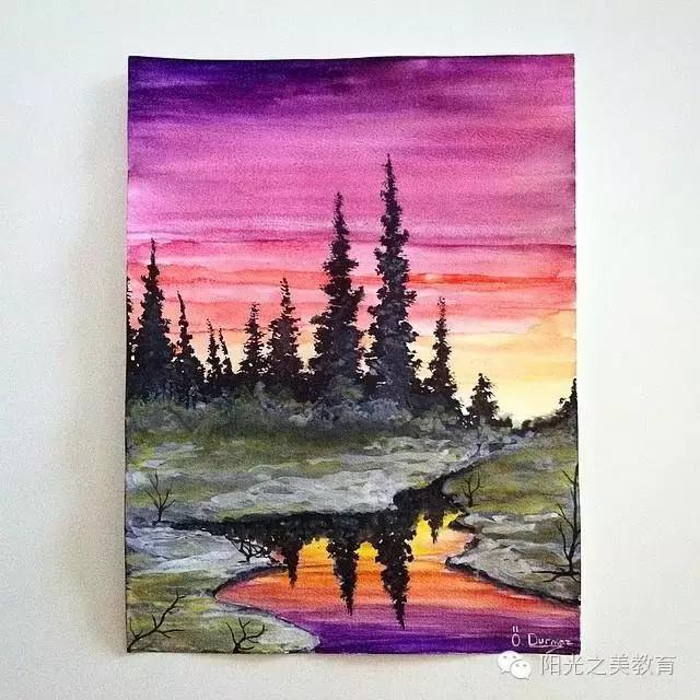 漂亮的水彩星空,冷色系的水彩星空简单