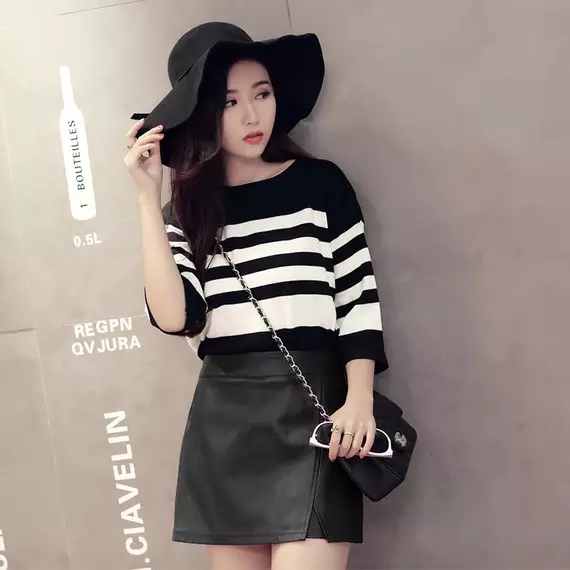 摩登女孩直筒裤,摩登松紧腰皮裤