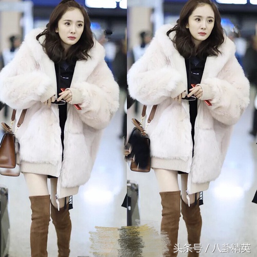 杨幂穿了皮草卡其色,杨幂穿皮草机场