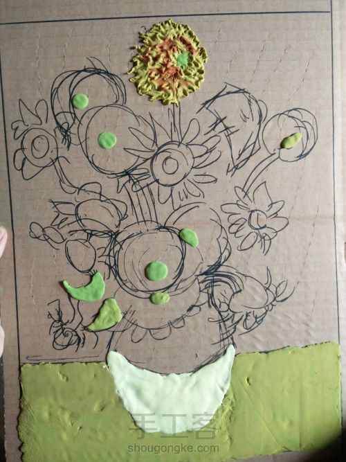 粘土向日葵浮雕画,僵尸向日葵粘土