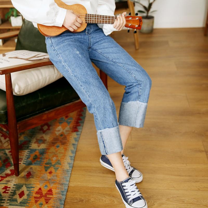 牛仔裤随意搭配,牛仔裤女士爆款2022新款卷边
