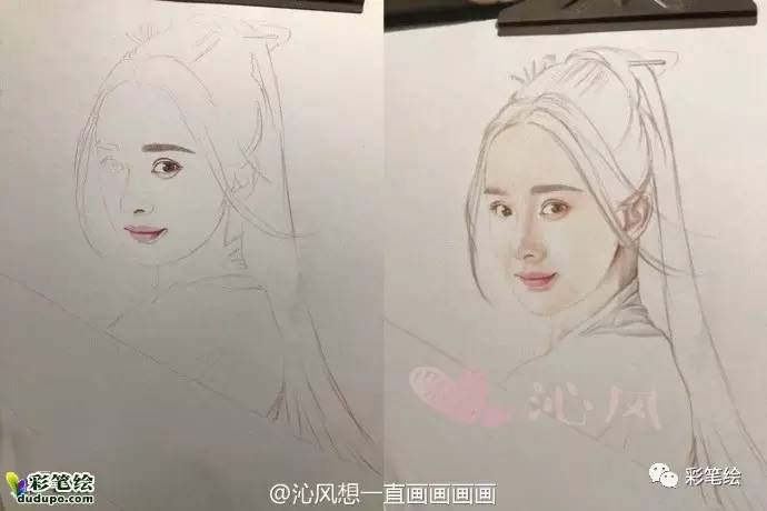 神似！彩铅画三生三世十里桃花中的姑姑白浅和太子夜华