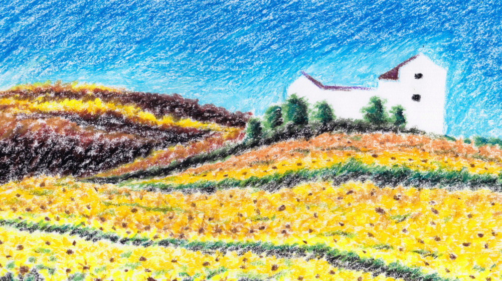 手绘油画棒绘画教程,向日葵油画棒绘画作品梵高