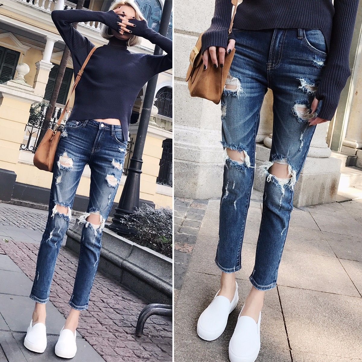 瘦腿破洞裤,破洞裤显瘦还是不破洞的显瘦