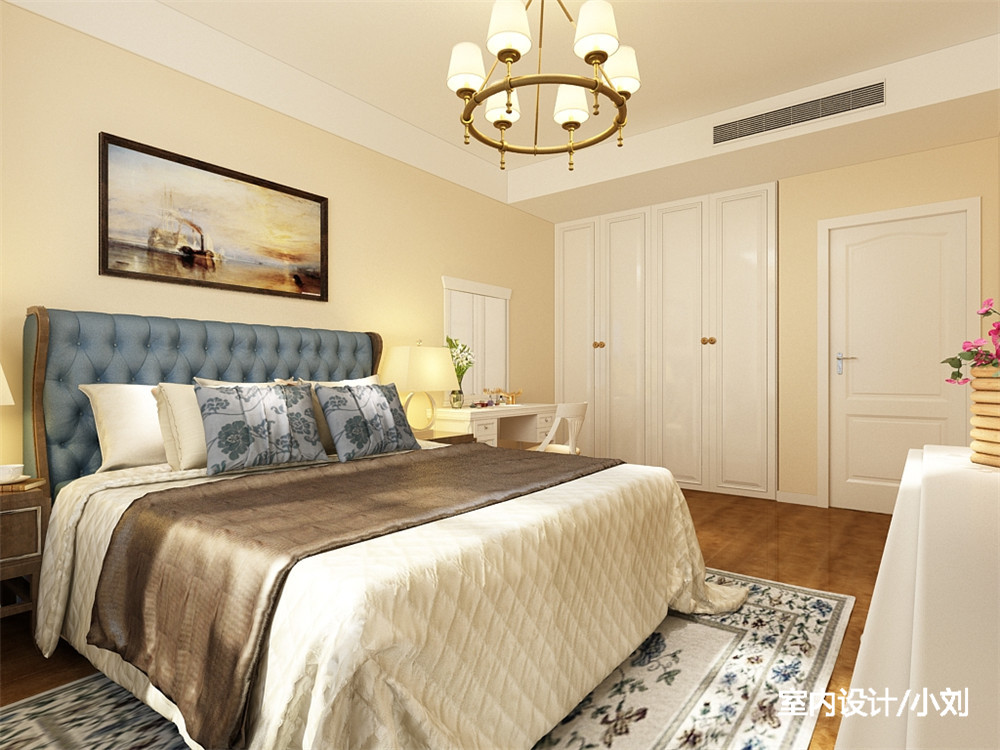 听海蓝珊两居室132，漂亮、大气的整体艺术之家，包含了欧式和田园两种风格，欧式加田园更体现出家的温心