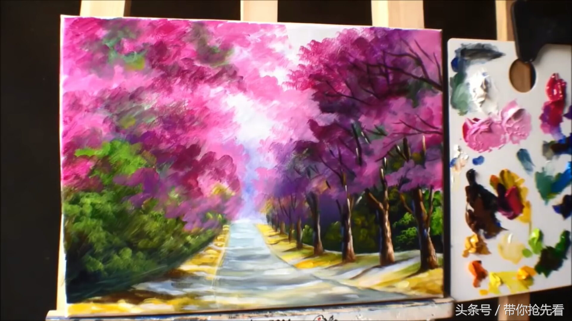 丙烯颜料画樱花树教程视频,丙烯颜料樱花的画法