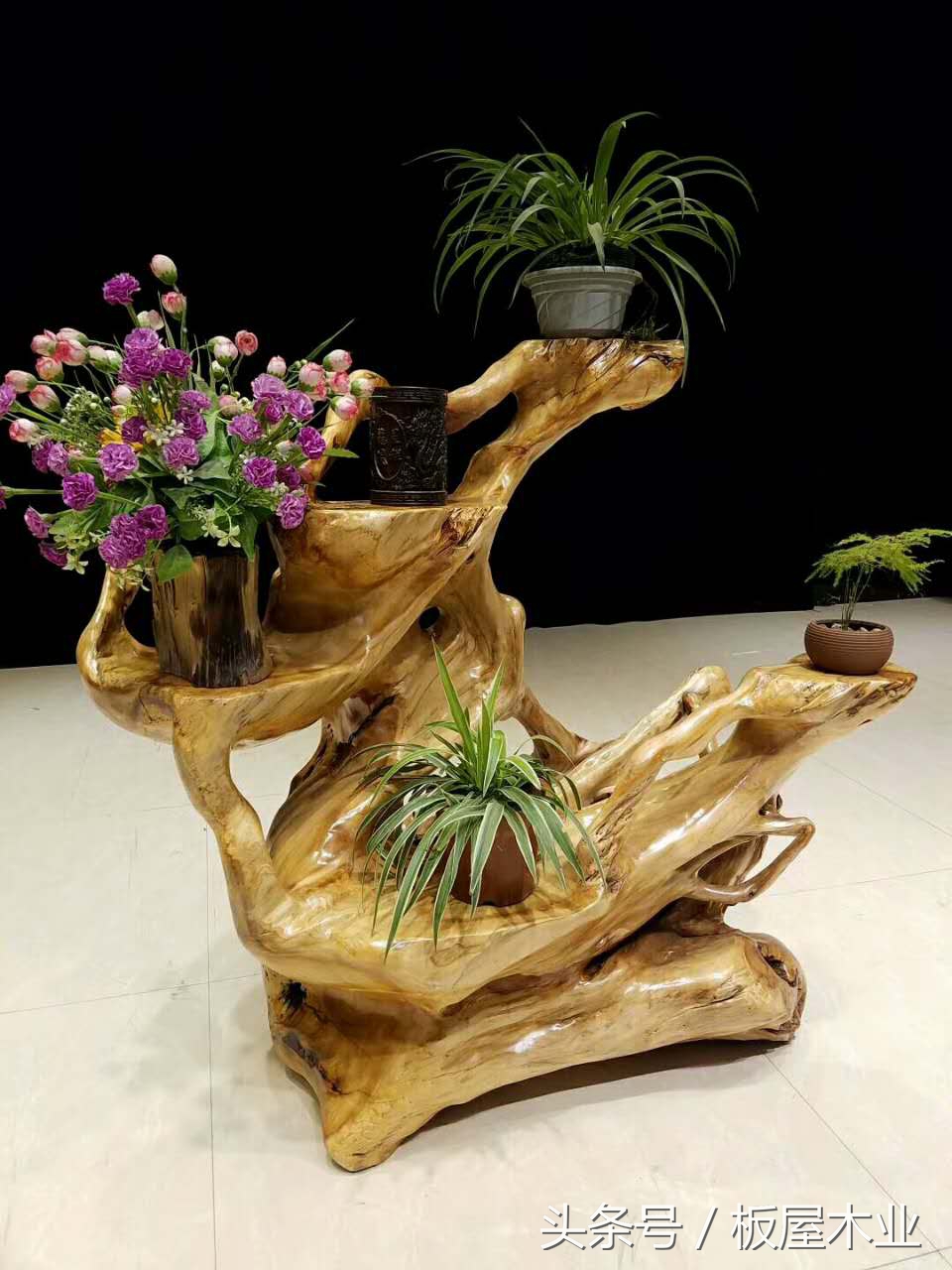 根雕花架大全,客厅摆放根雕有什么讲究