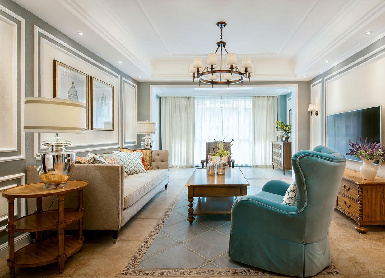 太原173平L四居室，简约美式客厅前卫稳重，天泰玉泽园装修参考下