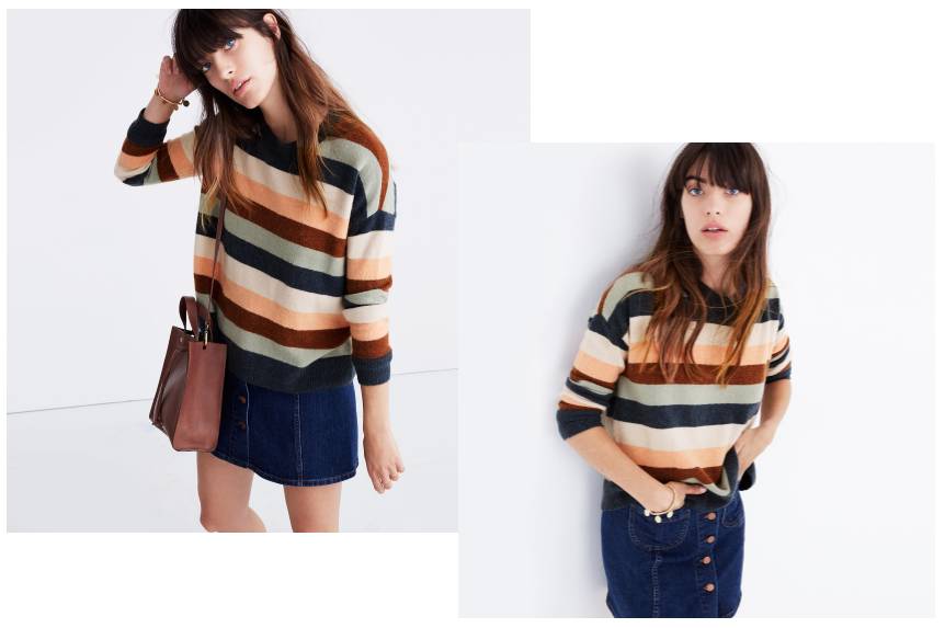 驼色条纹毛衫搭配,条纹长袖毛衣怎么穿