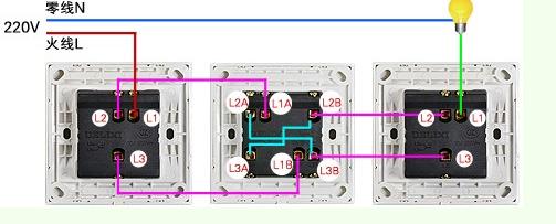 家用灯三个开关双控怎么接线,三控一灯卧室开关接线路图讲解