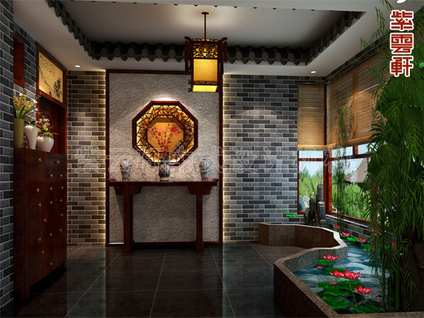 紫云轩人字形屋顶中式装修,紫云轩中式复古豪宅别墅设计