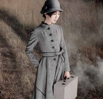 修身经典呢大衣,长款呢大衣女人味
