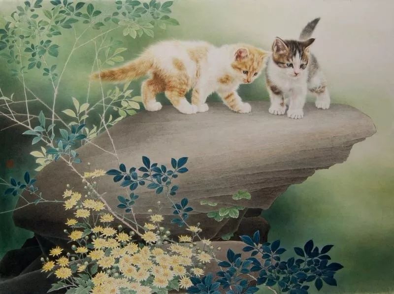 邢诚爱工笔猫扑蝶画法,邢诚爱工笔画猫白描底稿