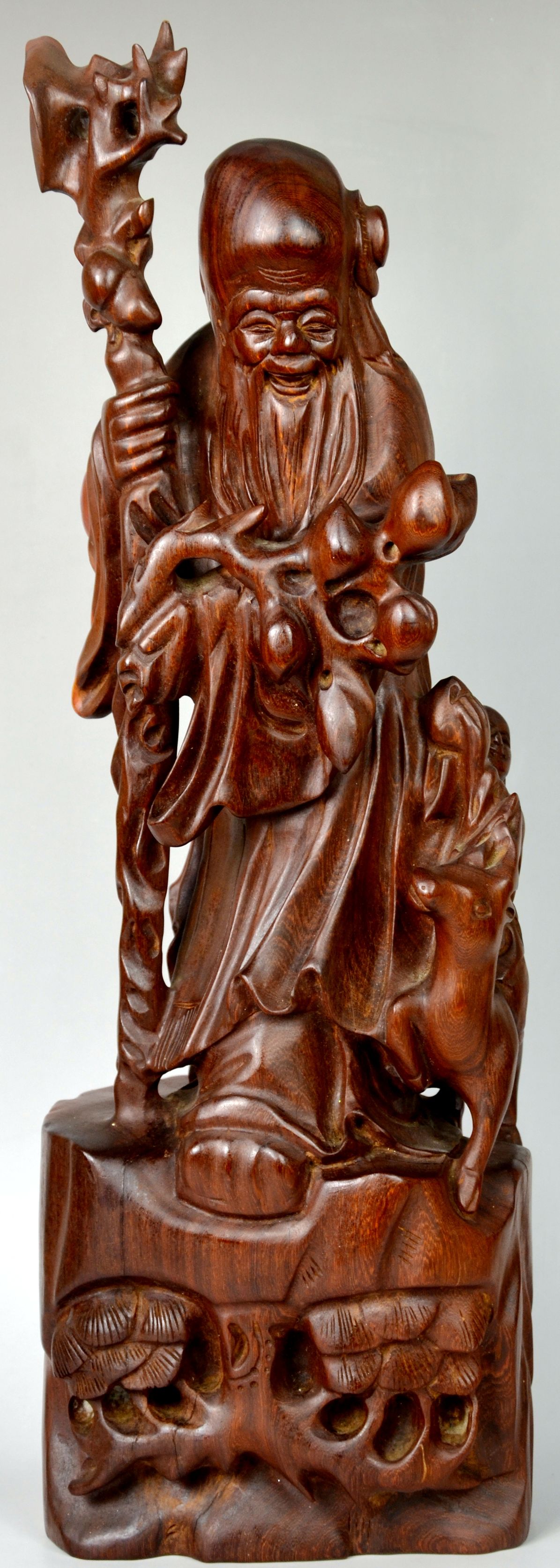 檀木雕刻手把件,檀木雕刻财神