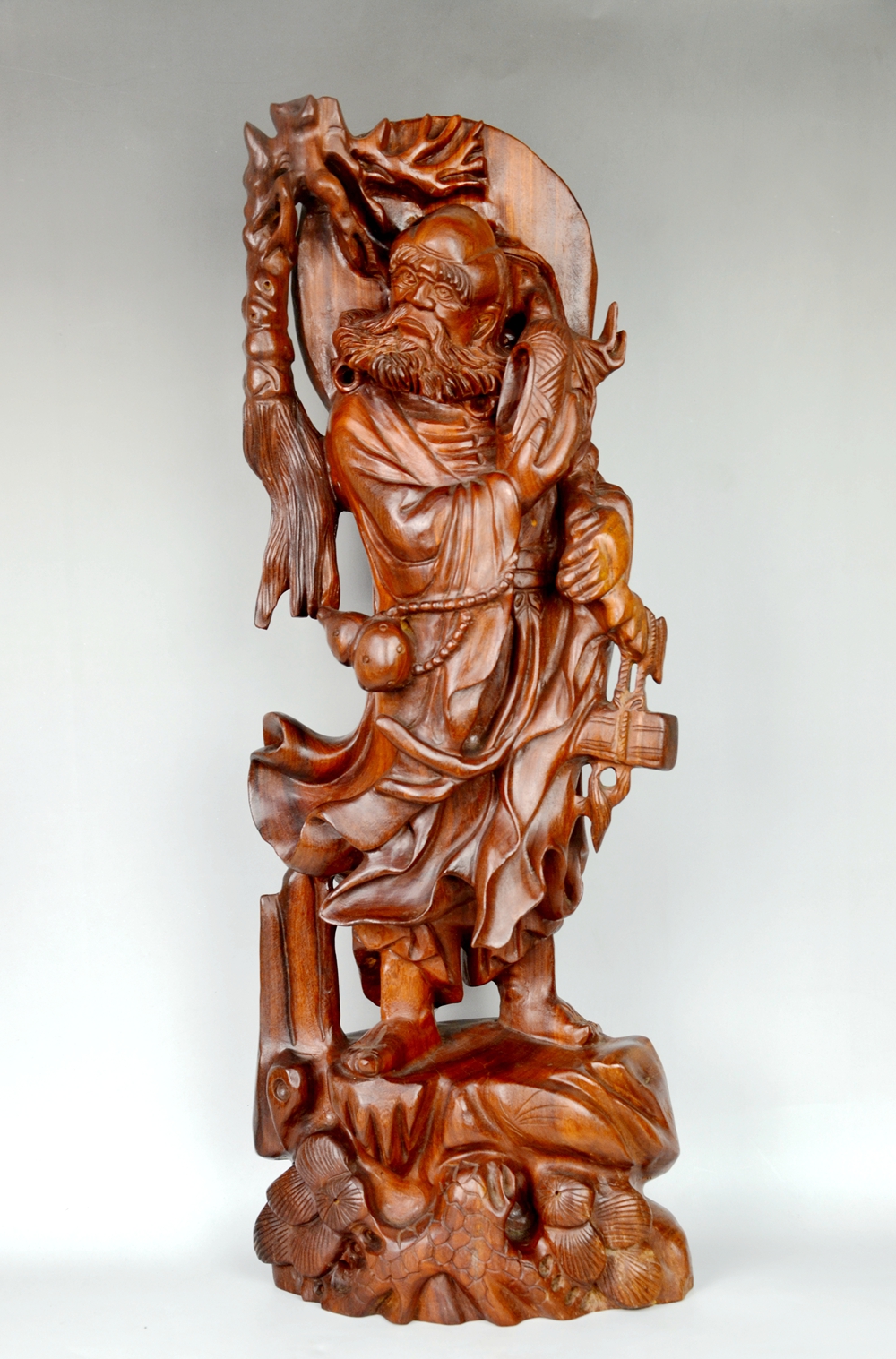 檀木雕刻手把件,檀木雕刻财神