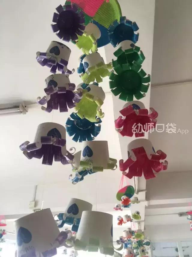 幼儿园废旧纸箱走廊环创吊饰双面,用废旧物品做关于冬天的手工吊饰