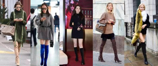 冬天适合粗腿穿的长筒靴,冬天穿光腿神器配过膝靴