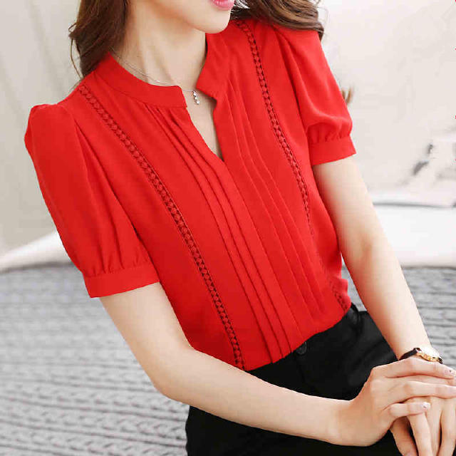 职场雪纺衫搭配半身裙,职场中袖雪纺衫洋气时尚薄款