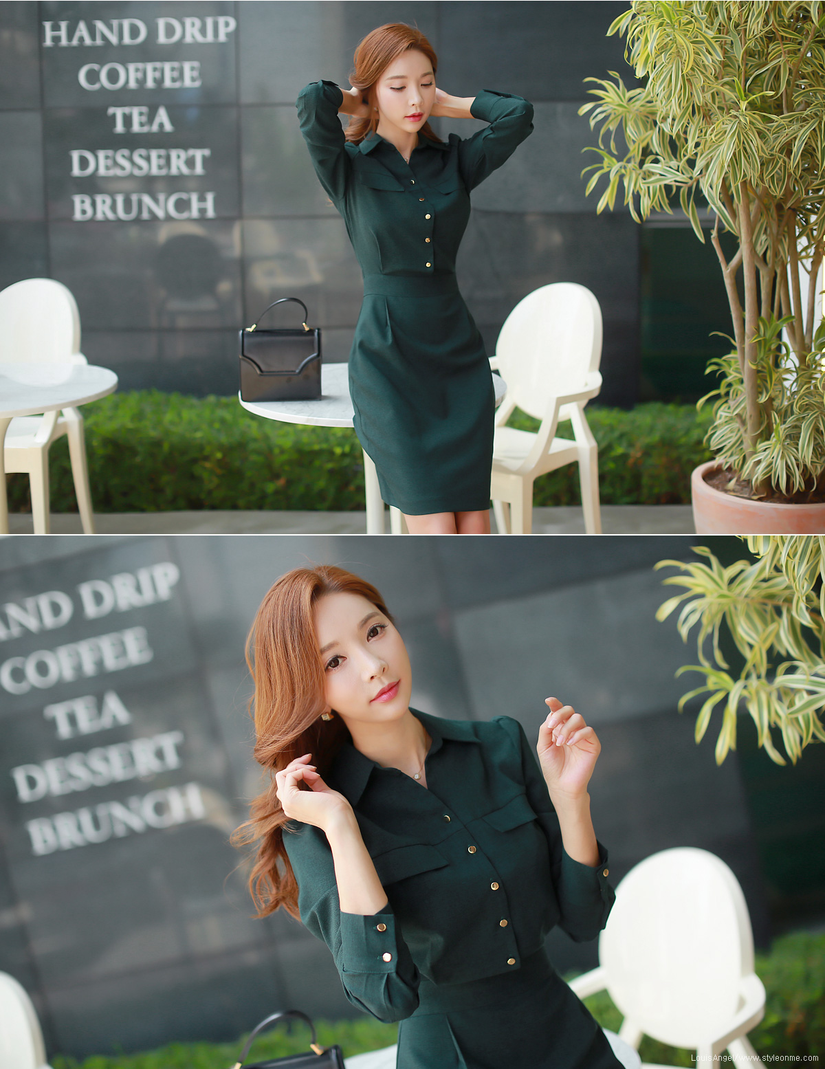 时尚优雅女神气质连衣裙,法式后背镂空露腰连衣裙深绿色