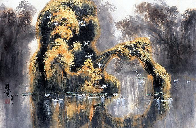 古香古色山水画,岭南风景国画