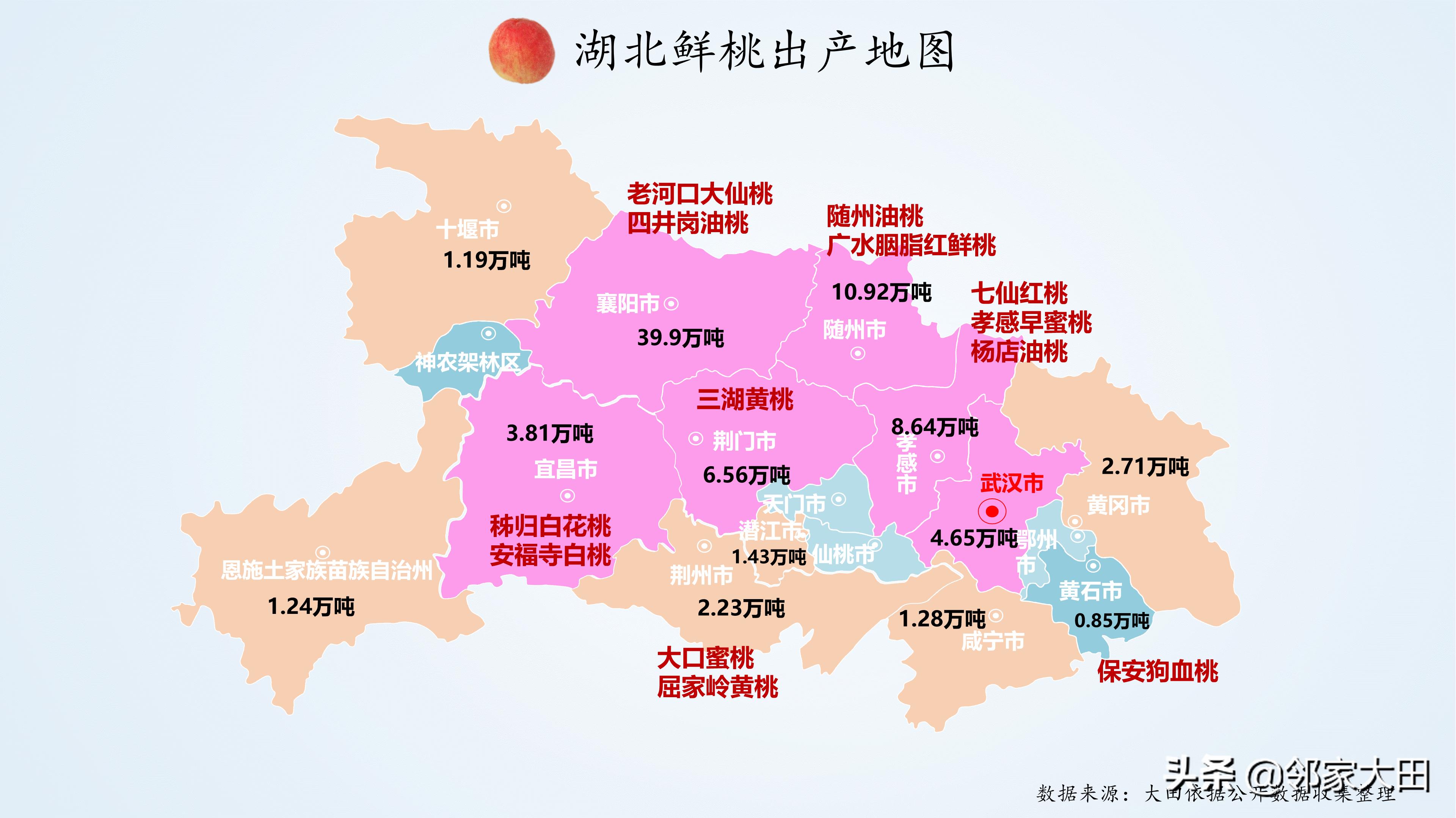 又是一年桃红时，让我们来看看，中国及湖北鲜桃出产分布吧