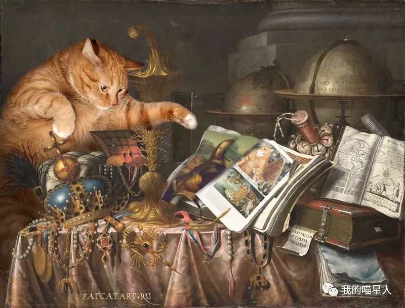 胖橘猫画作,一位画家把自己的猫画成卡通人物