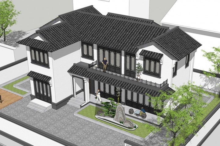 三层新中式别墅全套设计图纸,新中式合院别墅户型图纸