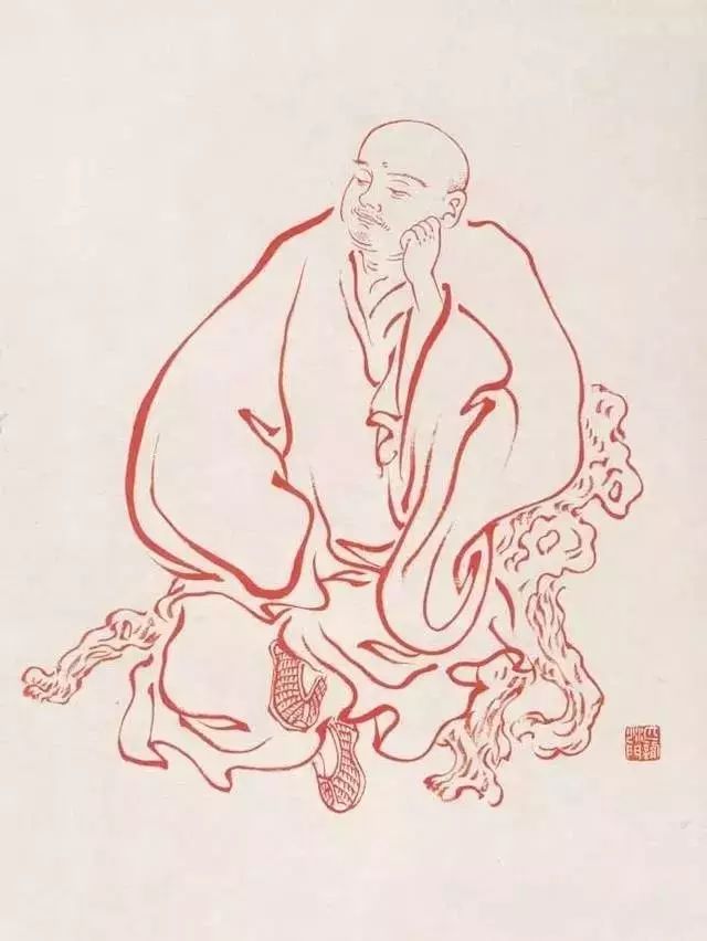 弘一法师的蓝底描金十八罗汉作品,弘一大师100万罗汉图写意