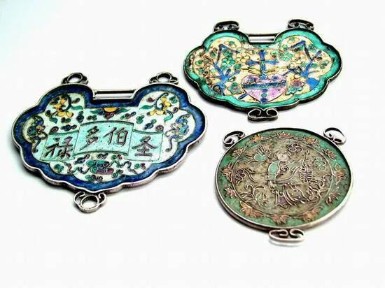 古法方形金锁,清代老银制长命锁