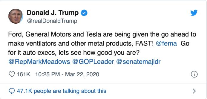 马斯克称特斯拉或生产呼吸机新闻,马斯克已向加州交付1000台呼吸机