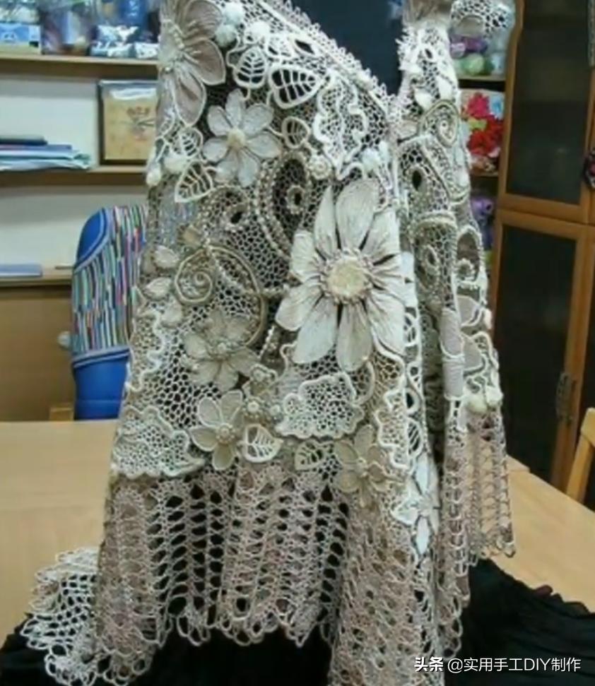 彩色蕾丝钩织披肩拼接花,晓夏手工钩编扇形花披肩