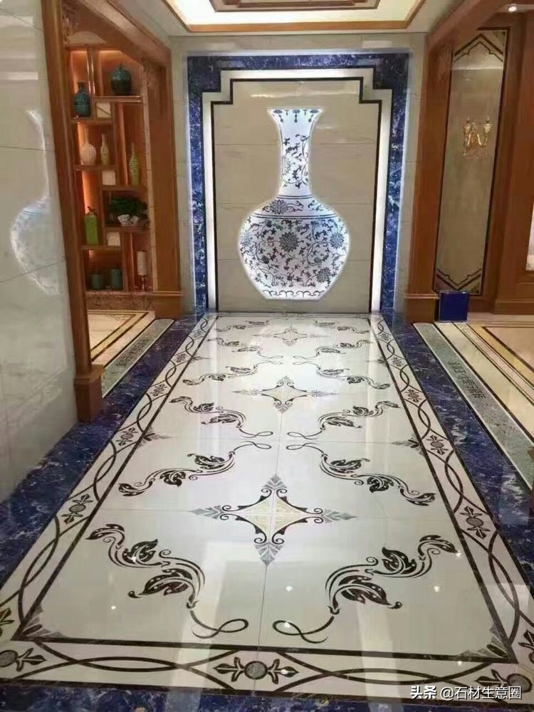 大理石地面水刀拼花效果图,100多平方水刀拼花图片