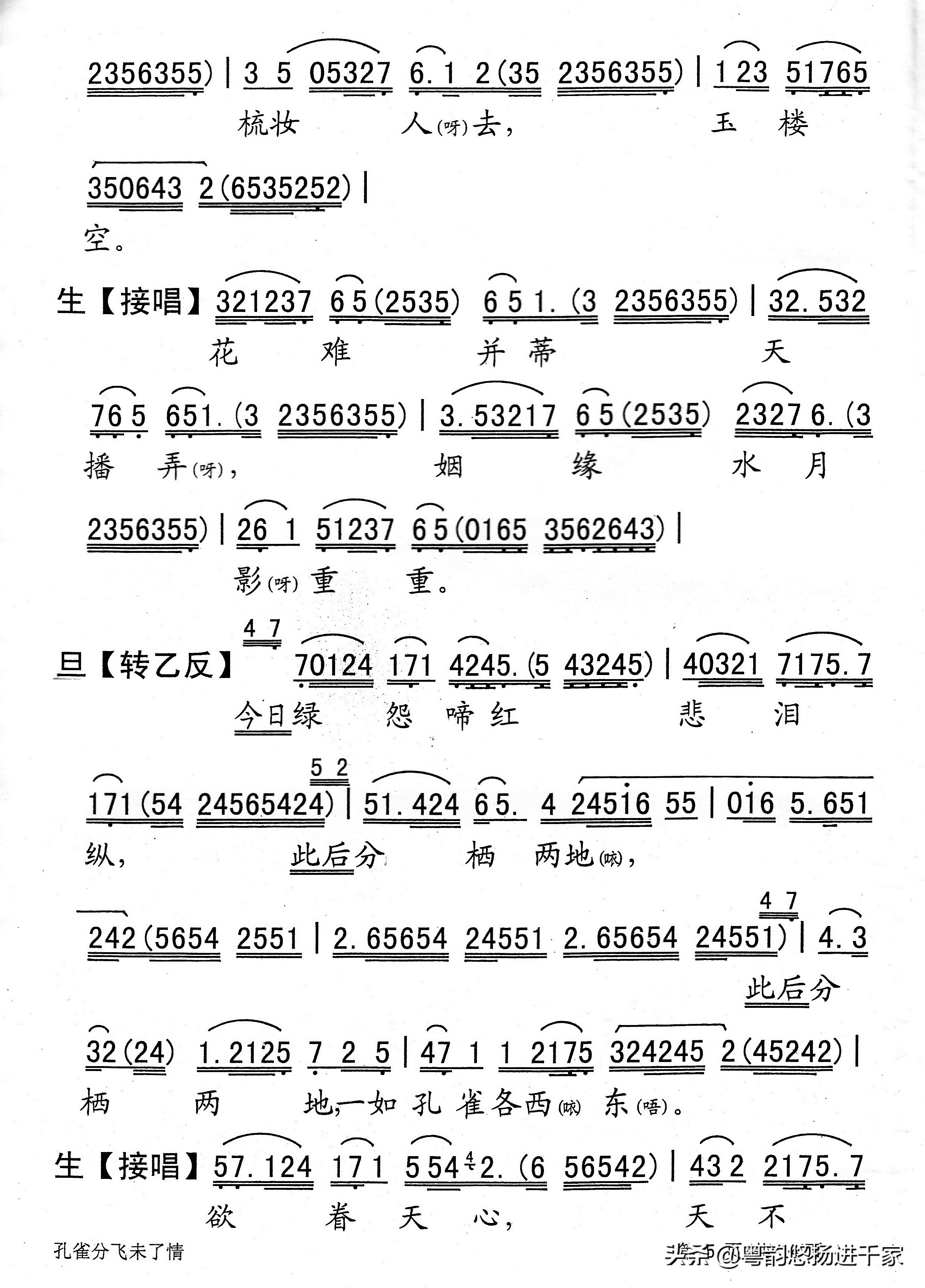 封建礼教下的悲剧—粤曲《孔雀分飞未了情》原唱音频与简谱