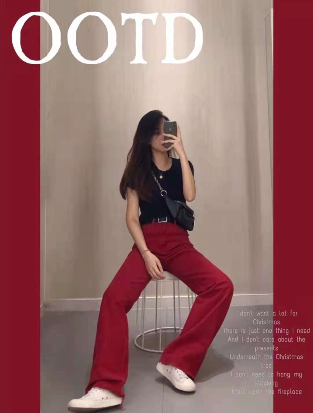 红色连体裤阔腿裤怎么搭配上衣,红色阔腿裤配什么颜色上衣好看