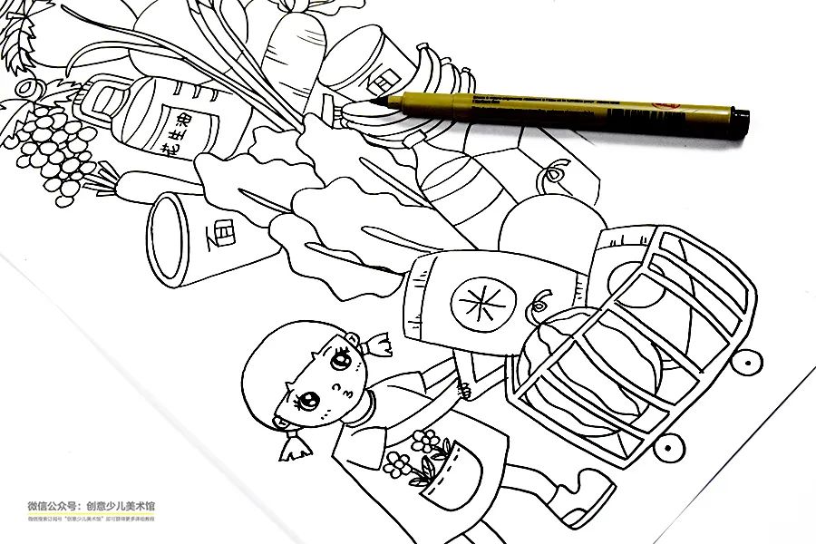 怎么画疯狂购物车图片,创意思维儿童画