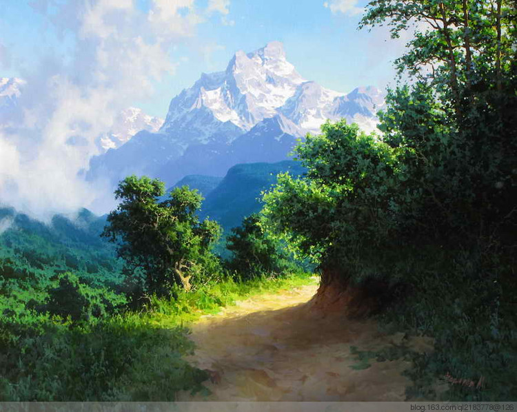 俄罗斯画家画水风景,俄罗斯远山风景油画100幅