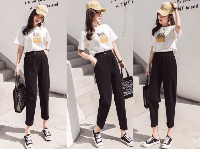 秋冬黑色牛仔哈伦裤高级穿搭,黑色高腰牛仔哈伦裤百搭经典