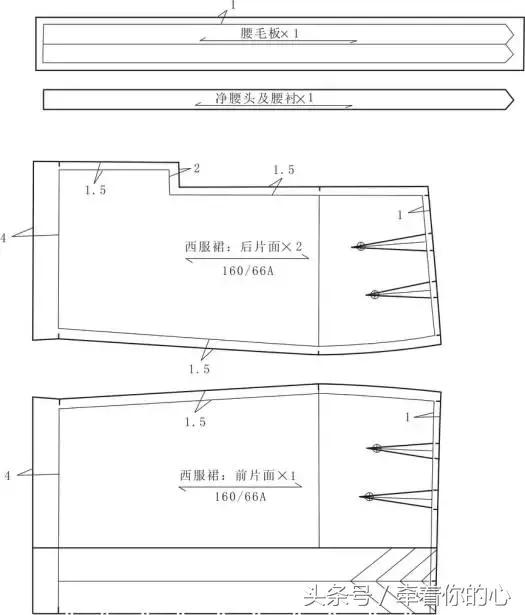 西服裙裁剪图教程,西服裙后开叉缝制教程图解