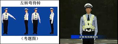 交警左转弯信号手势示范图解,科目二交警手势图解
