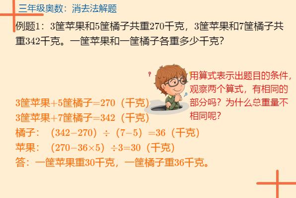 三年级等量代换消去法,三年级奥数消去法解题