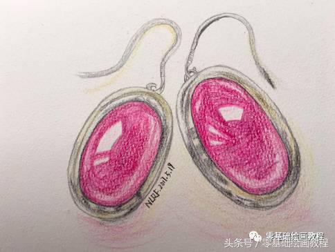 彩铅宝石耳环,美人图彩铅耳环画法