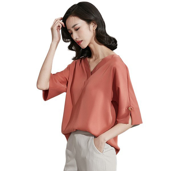 大码显瘦雪纺衫格子v领,V领显瘦雪纺衫