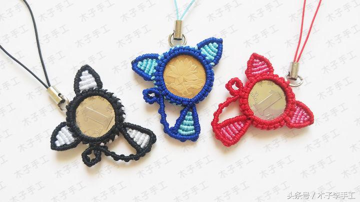 编织硬币小猫挂件,硬币挂件编织教程猫头