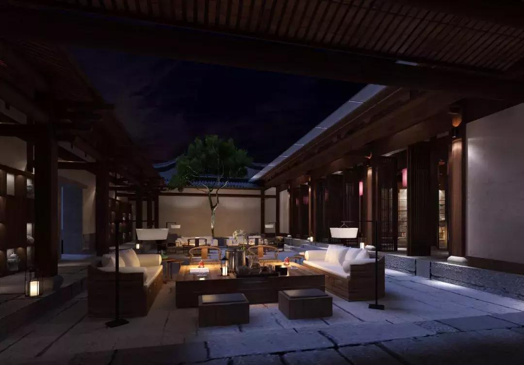 中式民宿效果图手绘,古风民宿正立面图设计图