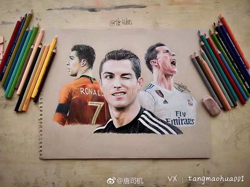 手绘C罗肖像的视频,手绘c罗九宫格