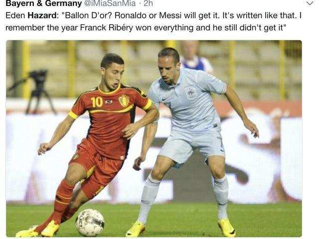阿扎尔梅西金球奖,阿扎尔谈梅西和c罗出局