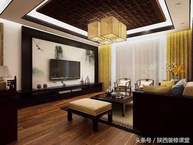 中式无主灯客厅吊顶效果图,80平客厅法式吊顶