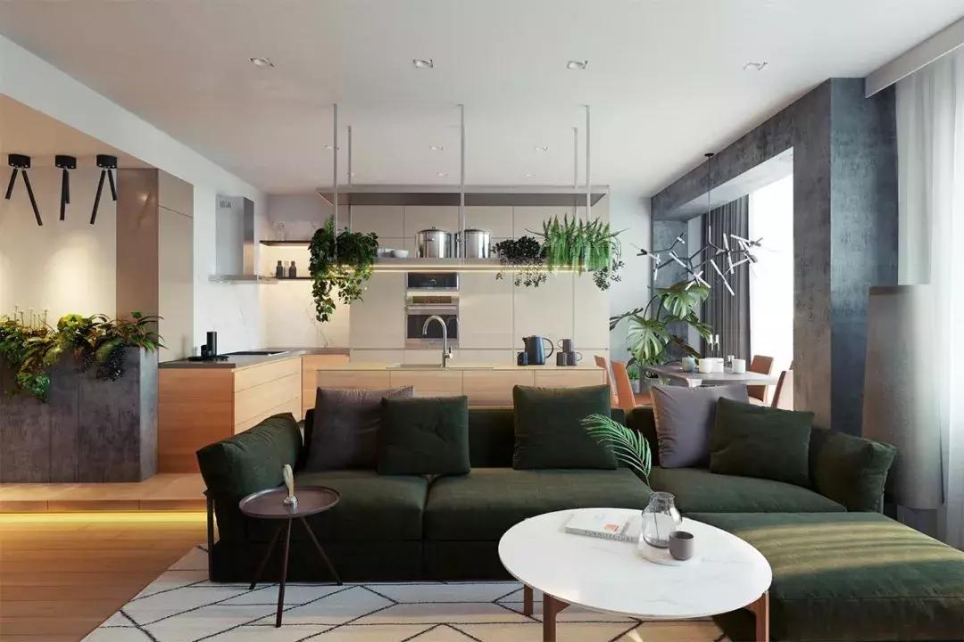 22平客厅美式风格,客厅开放式厨房效果图