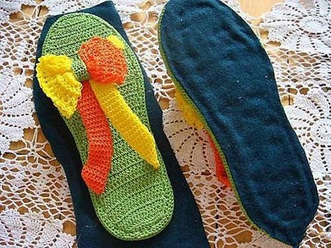 家居托鞋不用买，自己也可以钩一双，成品可比买的漂亮多了