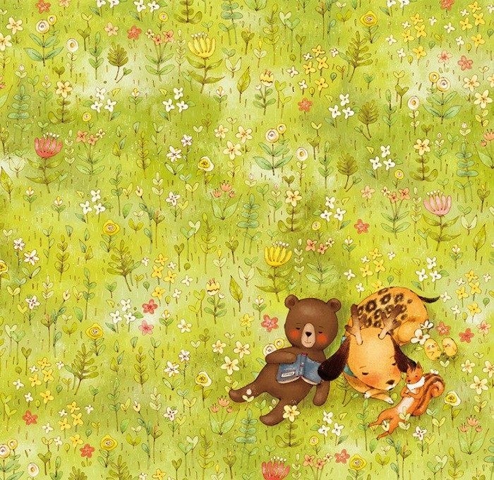 韩国森林女孩冬季插画 (手绘插画森林少女背影图片)